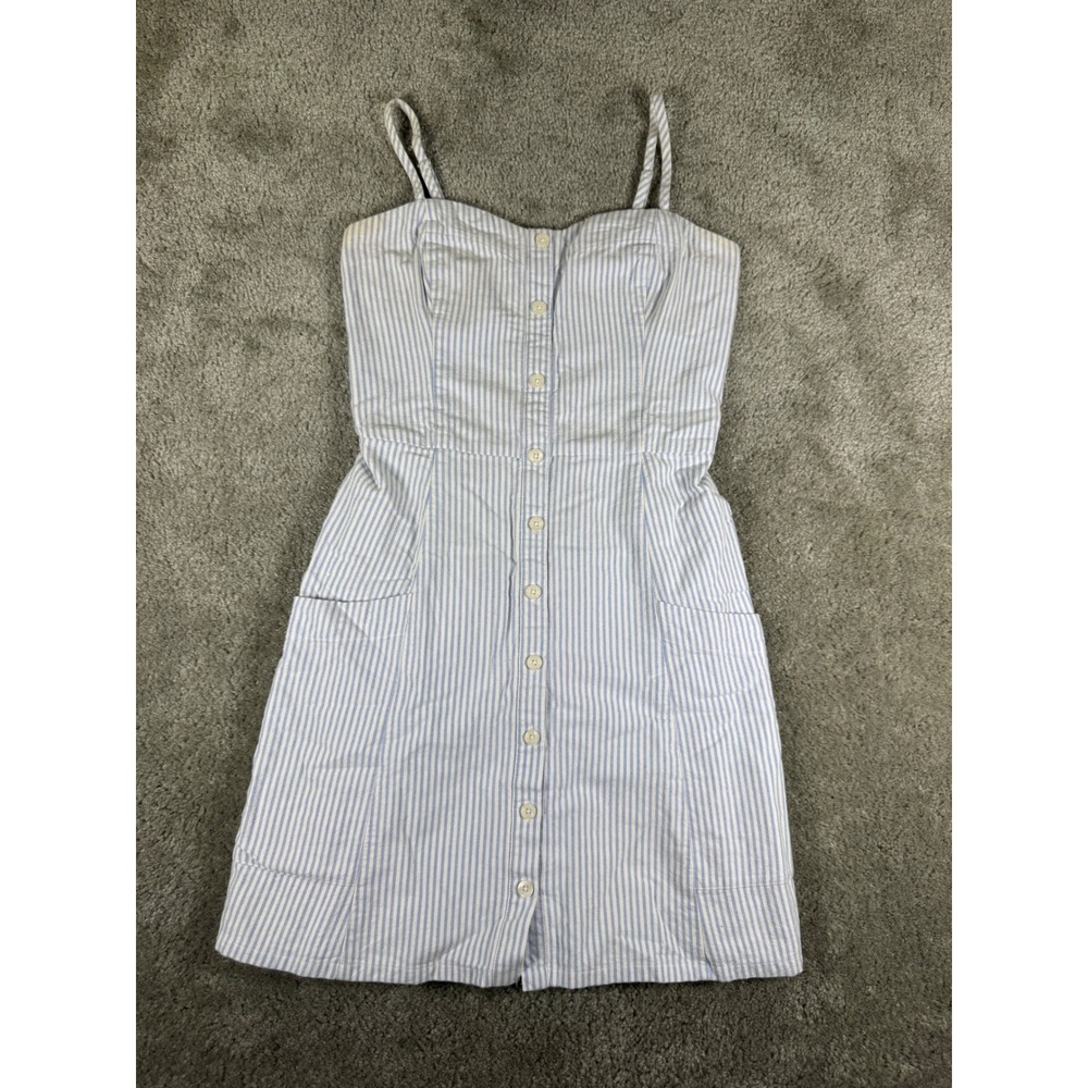 Abercrombie & Fitch Blue White Striped Button Front Smocked Mini Dress Medium